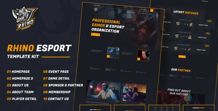 Rhino - Esports & Gaming Elementor Template Kit