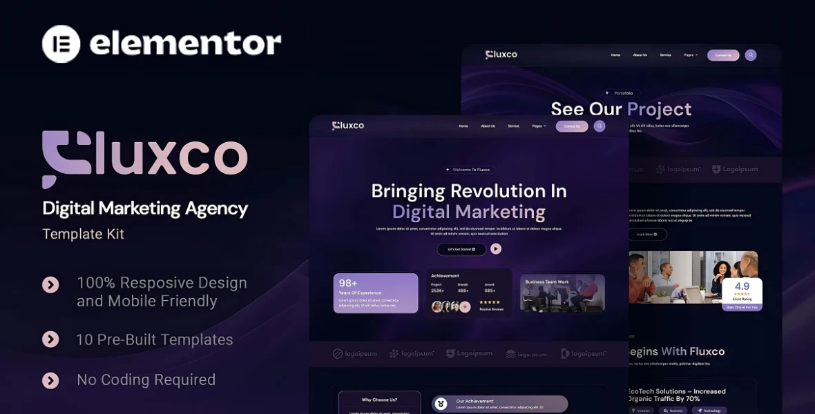 Fluxco - Digital Marketing Agency Elementor Template Kit