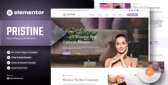 Pristine - Spa & Beauty Treatment Elementor Template Kit